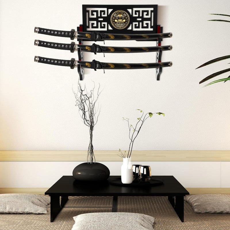 Barydat Katana Mount Sword Holder Stand Wall Mount Katana Samurai Sword Display Rack Hanger for Japanese Wakizashi Hobby Collection Gifts for Men(3 Tier) - Image 3